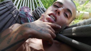 Exhibiting Summer Delights: On the Hammock, I Seductively Lick My Hairy Armpits and Tease My Playful Asshole.